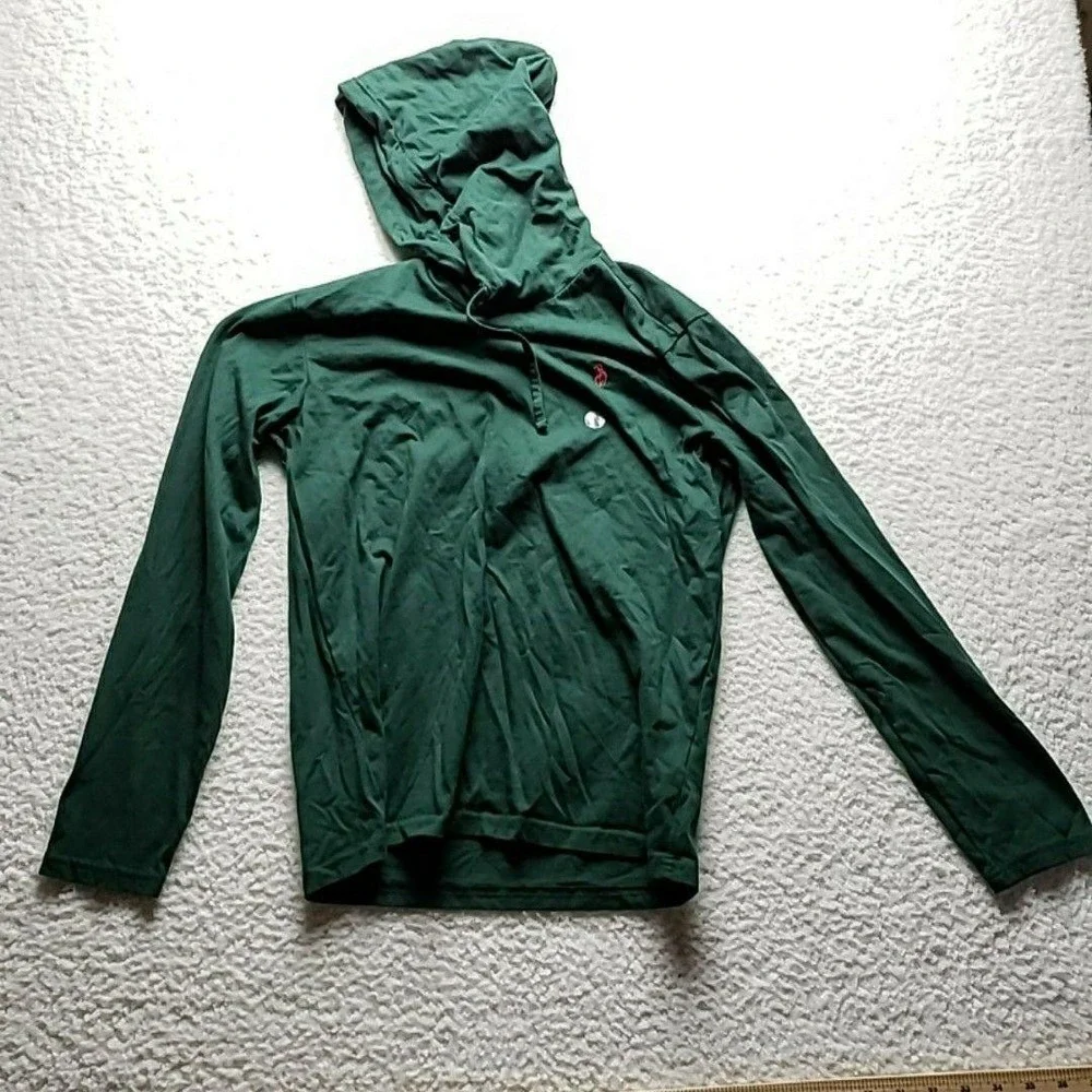 Polo Ralph Lauren Hoodie Shirt Mens Small Green Lightweight Cotton Logo Pullover